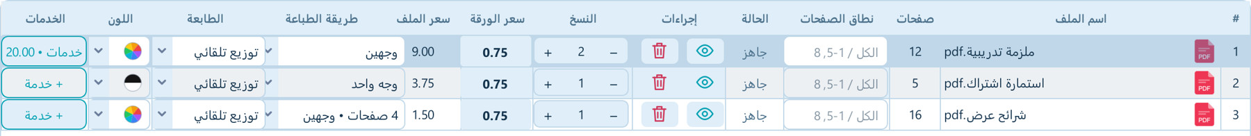 ترتيب الأوردر والنطاق والنسخ — لقطة فعلية من البرنامج